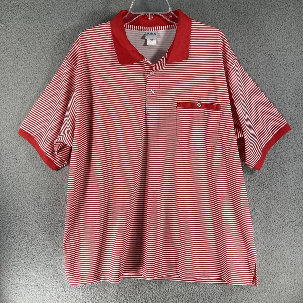 Haband Quality & Comfort Polo Shirt Men's XL  Red White Stripe Short‎ Sleeve